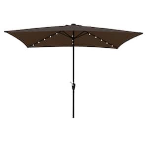 10 ft. x 6.5 ft. Outdoor Push Button Solar LED Lighted Market Patio Umbrellas with Rectangular in Dark Coffee Canopy