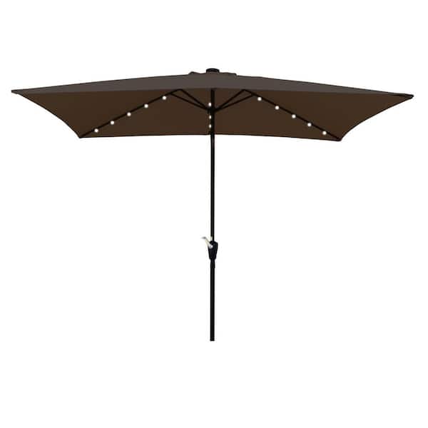 DIRECT WICKER 10 ft. x 6.5 ft. Outdoor Push Button Solar LED Lighted Market Patio Umbrellas with Rectangular in Dark Coffee Canopy
