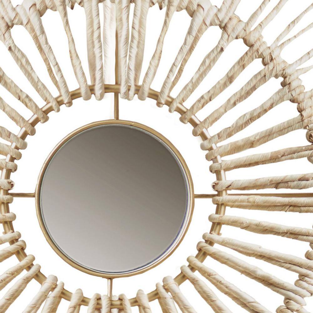 Gold Corn Husk Wrapped Round Decorative Mirror Set