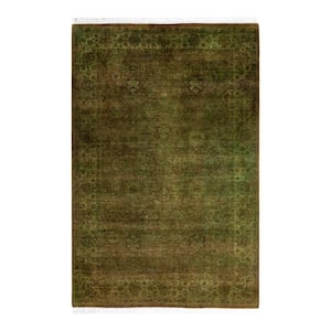 One-of-a-Kind Contemporary Green 4 ft. x 6 ft. Hand Knotted Overdyed Area Rug
