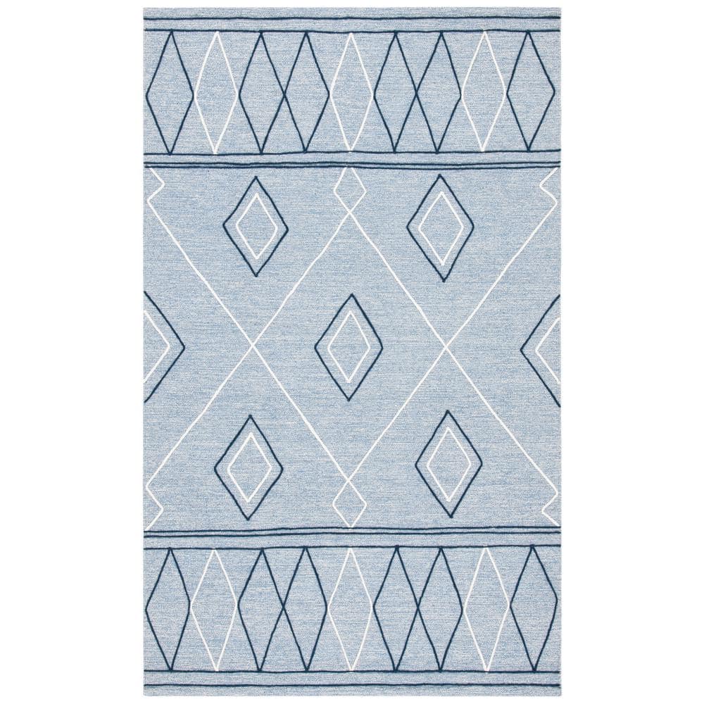 Light Blue and Ivory Handwoven Wool Cotton Area Rug