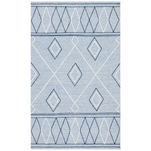 Striped Kilim Light Blue Ivory Doormat 3 ft. x 5 ft. Geometric Striped Area Rug