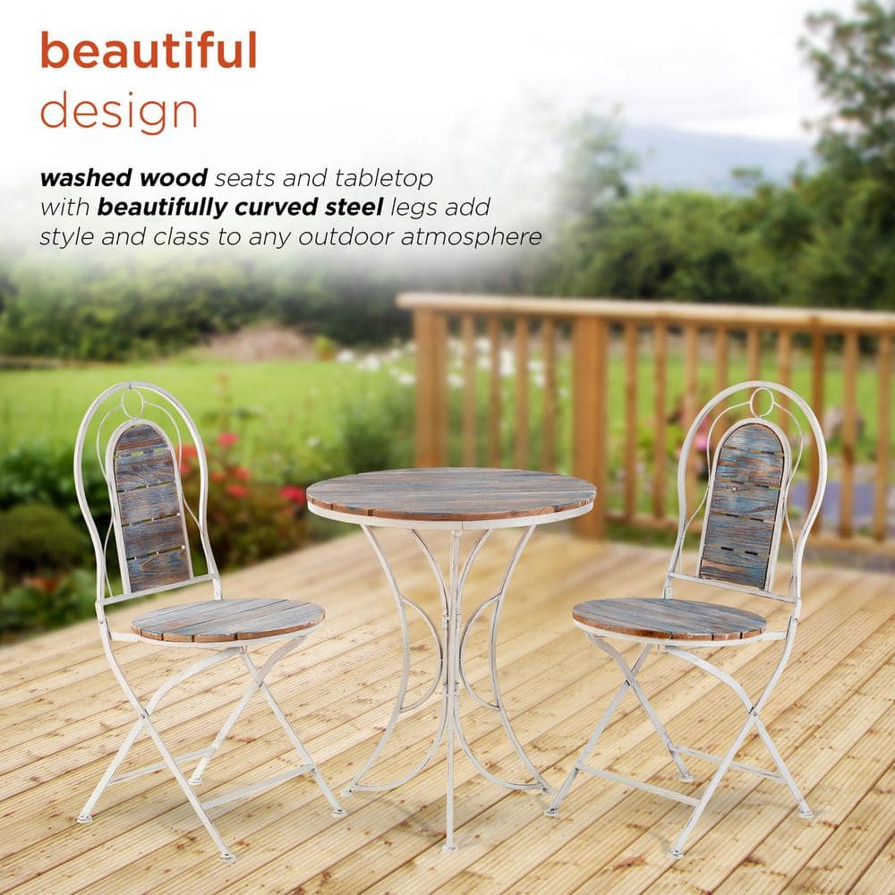 Rustic White and Weathered Wood 3-Piece Bistro Set