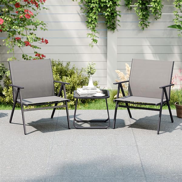 Patio Chairs Set of 2 Outdoor Lounge Leisure Armchair w/ Sturdy Metal Frame and Breathable Seat Back