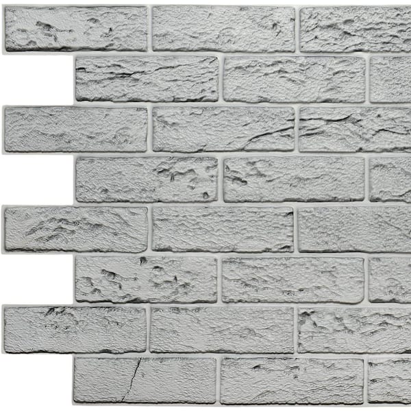 Dundee Deco 3D Falkirk Retro II 39 in. x 23 in. Grey Faux Bricks PVC Wall Panel (10-Pack)