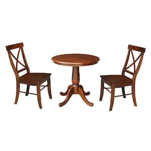 3-Piece Set, Espresso Solid Wood 30 in. Round Table and 2X Back Side Chairs