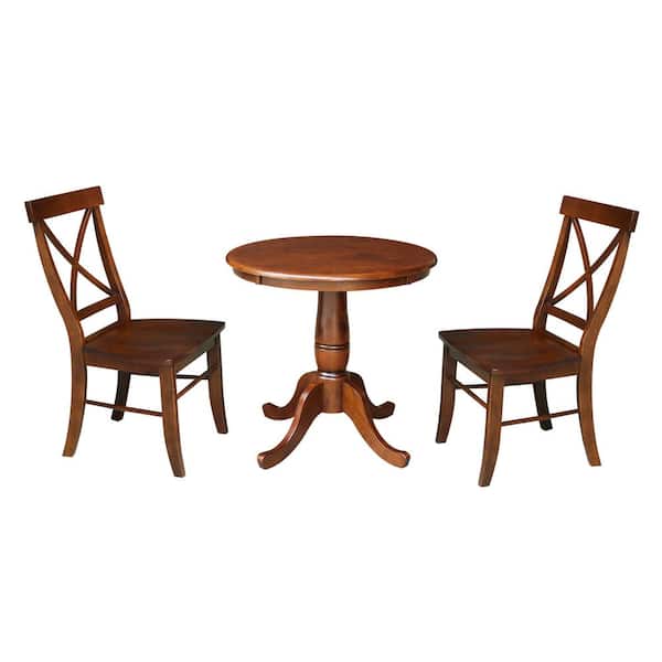 International Concepts 3-Piece Set, Espresso Solid Wood 30 in. Round Table and 2X Back Side Chairs