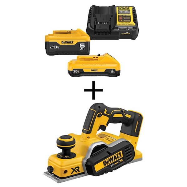 DEWALT 20V MAX XR Lithium-Ion Cordless Brushless 3-1/4 in. Planer with 6.0 Ah and 4.0 Ah Starter Kit