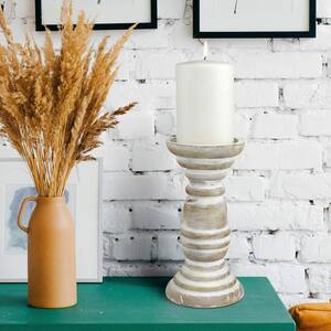 Grand Bougeoir En Bois Vintage – Porte Bougie Colonne 20 Pouces – Tourné (Turned)