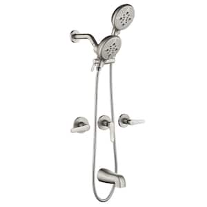Triple-Handle Wall Mount 5 -Spray Tub and Shower Faucet 1.8 GPM with Dual Shower Heads in. Brushed Nickel Valve Included
