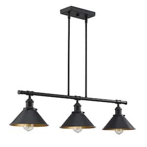 36.25 in. 3-Light Matte Black Island Pendant Chandelier with Gold Painting Inside