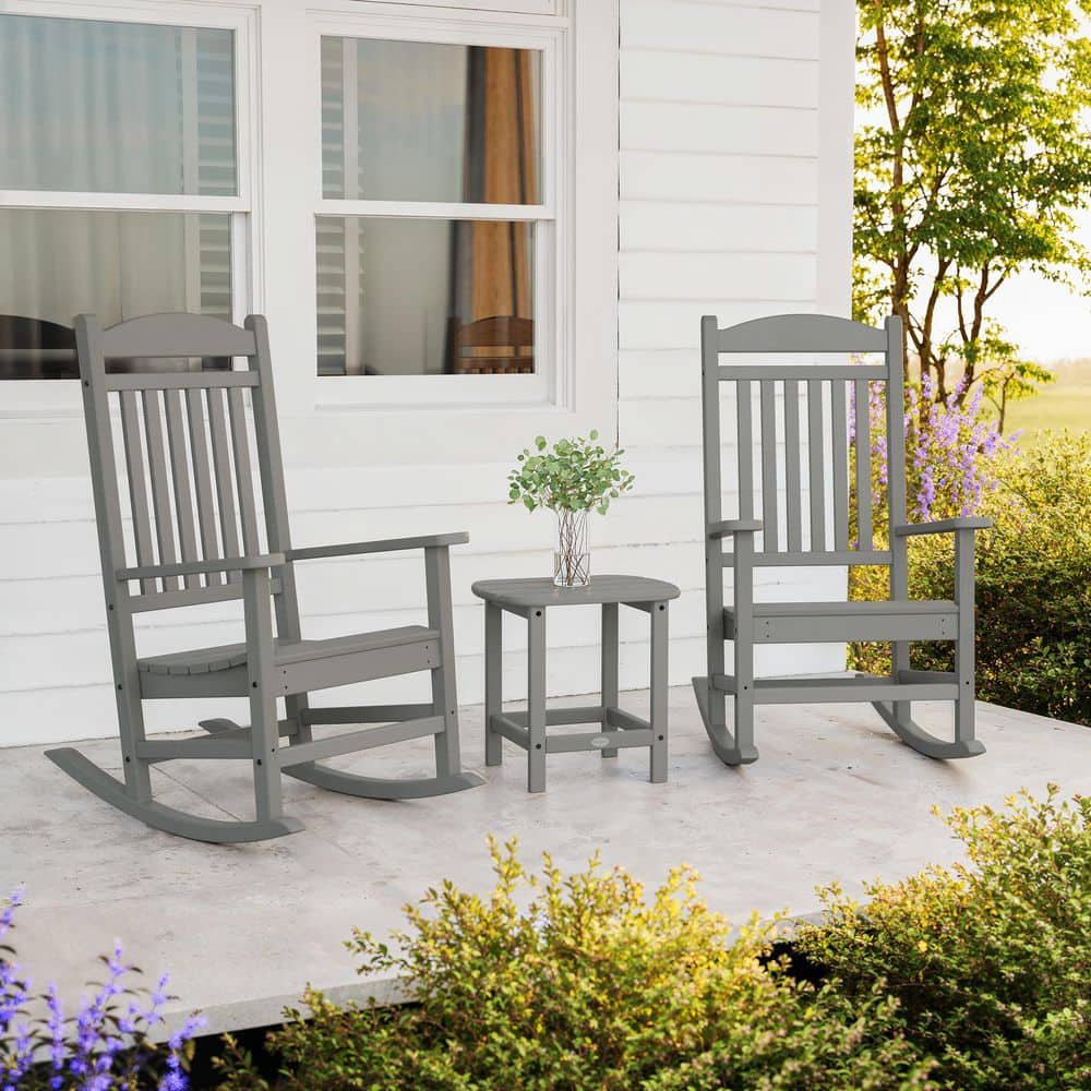 POLYWOOD Grant Park Plastic 3-Piece Slate Grey Outdoor Rocking