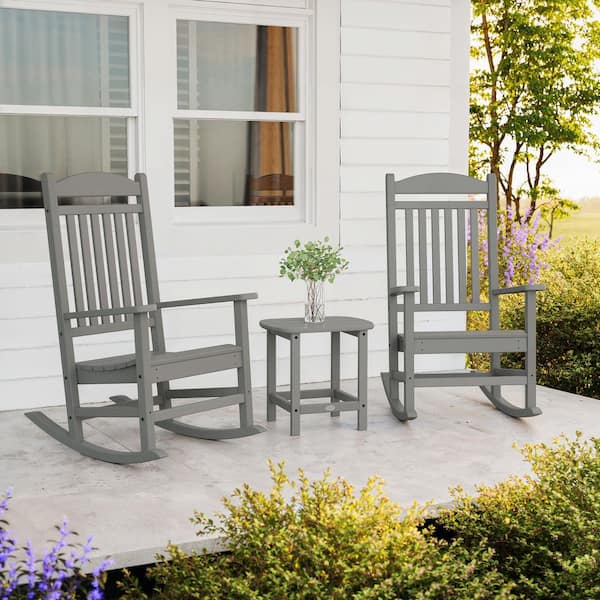 POLYWOOD Grant Park Plastic 3-Piece Slate Grey Outdoor Rocking Chair Set