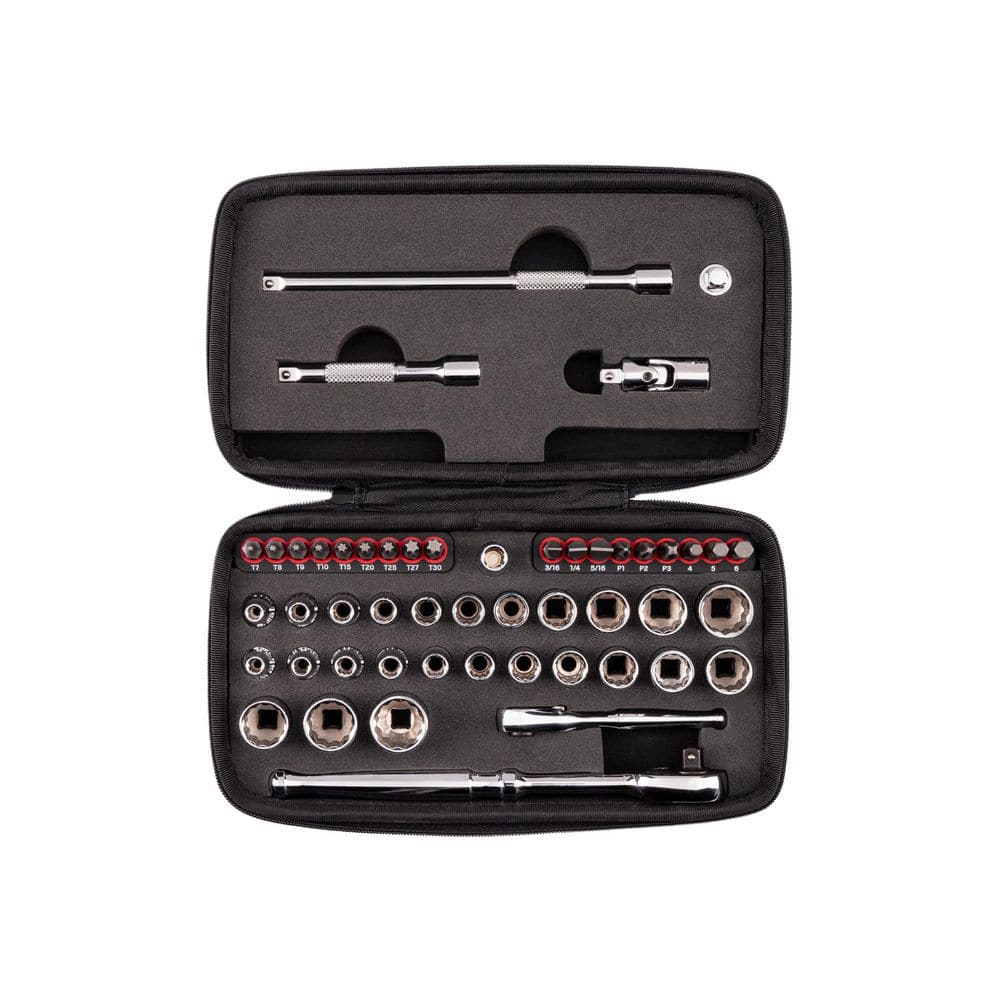 1/4 Inch Drive 12-Point Small Engine Shallow Socket, Bit, and Non-Quick-Release Ratchet Set with Case (50-Piece) price history on PriceWatchPro