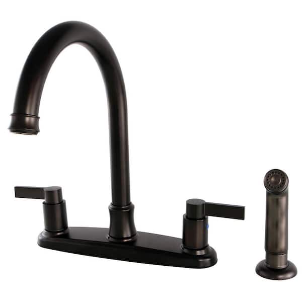 Kingston Brass NuvoFusion 2-Handle Deck Mount Centerset Kitchen Faucets with Side Sprayer in Oil Rubbed Bronze