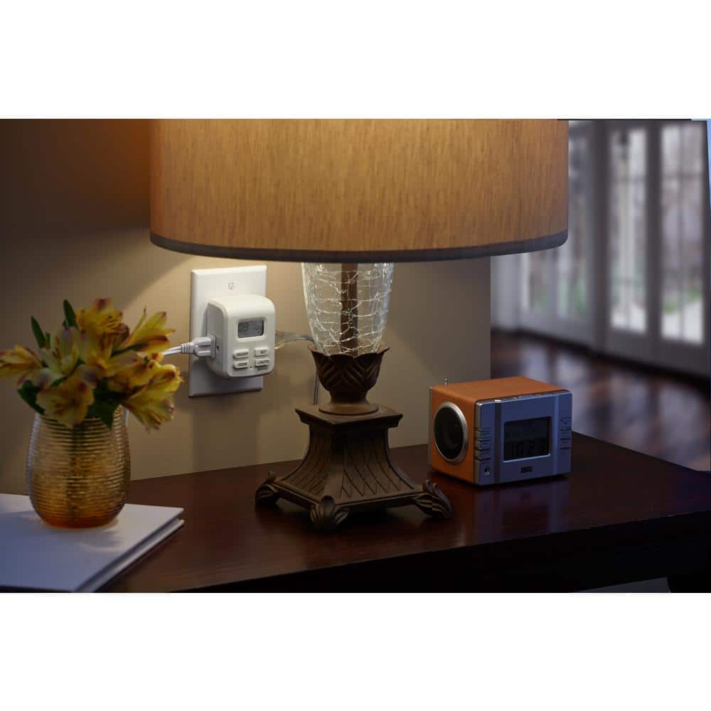 White Digital Indoor Plug-In Timer with 2 Grounded Outlets