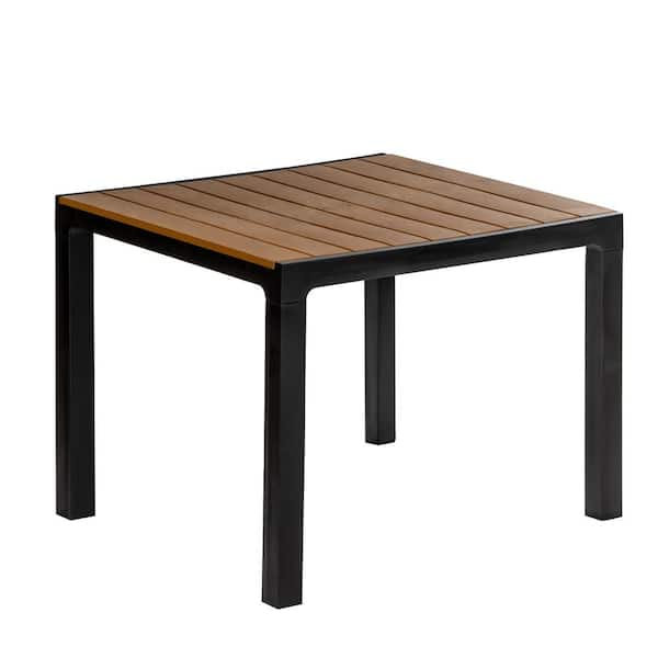 MQ Madeira Black and Teak Brown Indoor and Outdoor Square Plastic Patio Dining Table