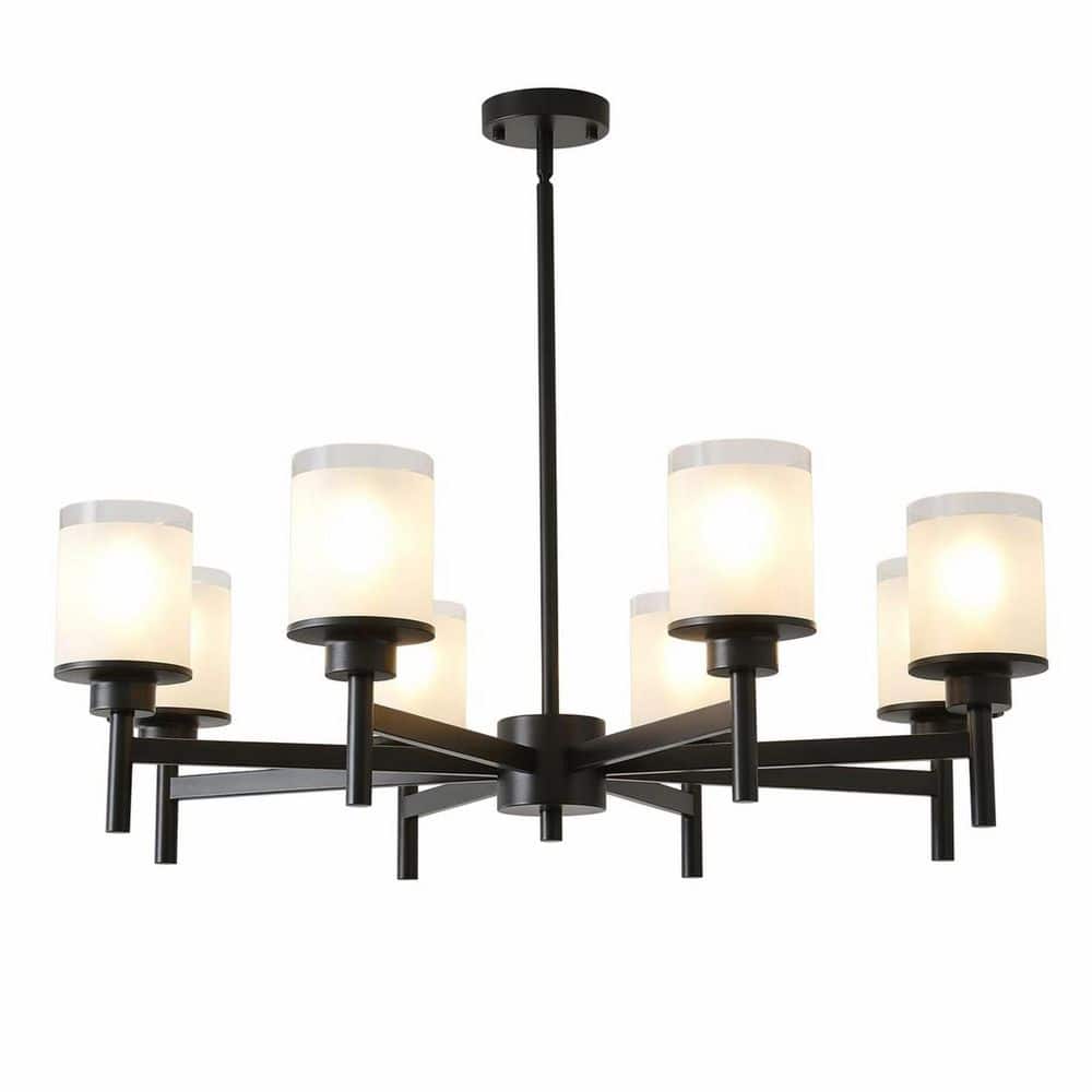 8-Light Black Farmhouse Chandelier with Adjustable Height & Frosted Glass Shades for Dining Room, Living Room, Foyer price history on PriceWatchPro