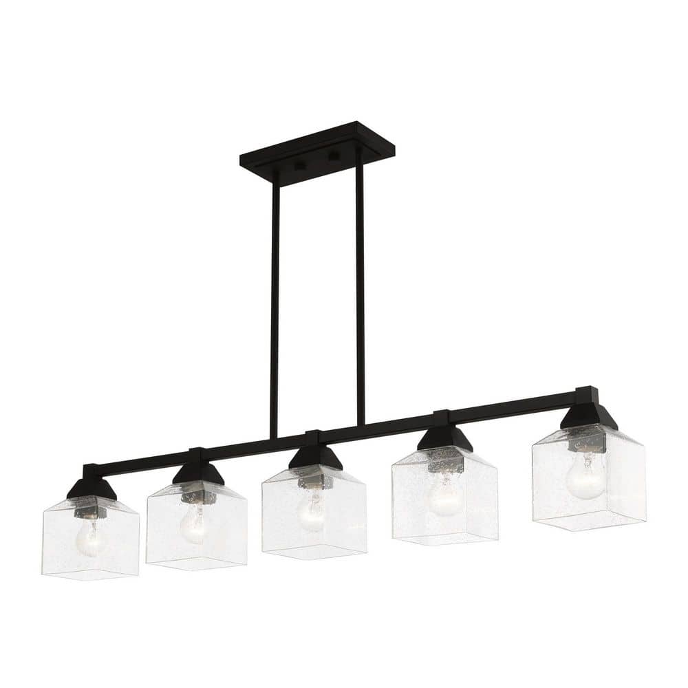 Aragon 5-Light Linear Chandelier in Black with Clear Seeded Glass