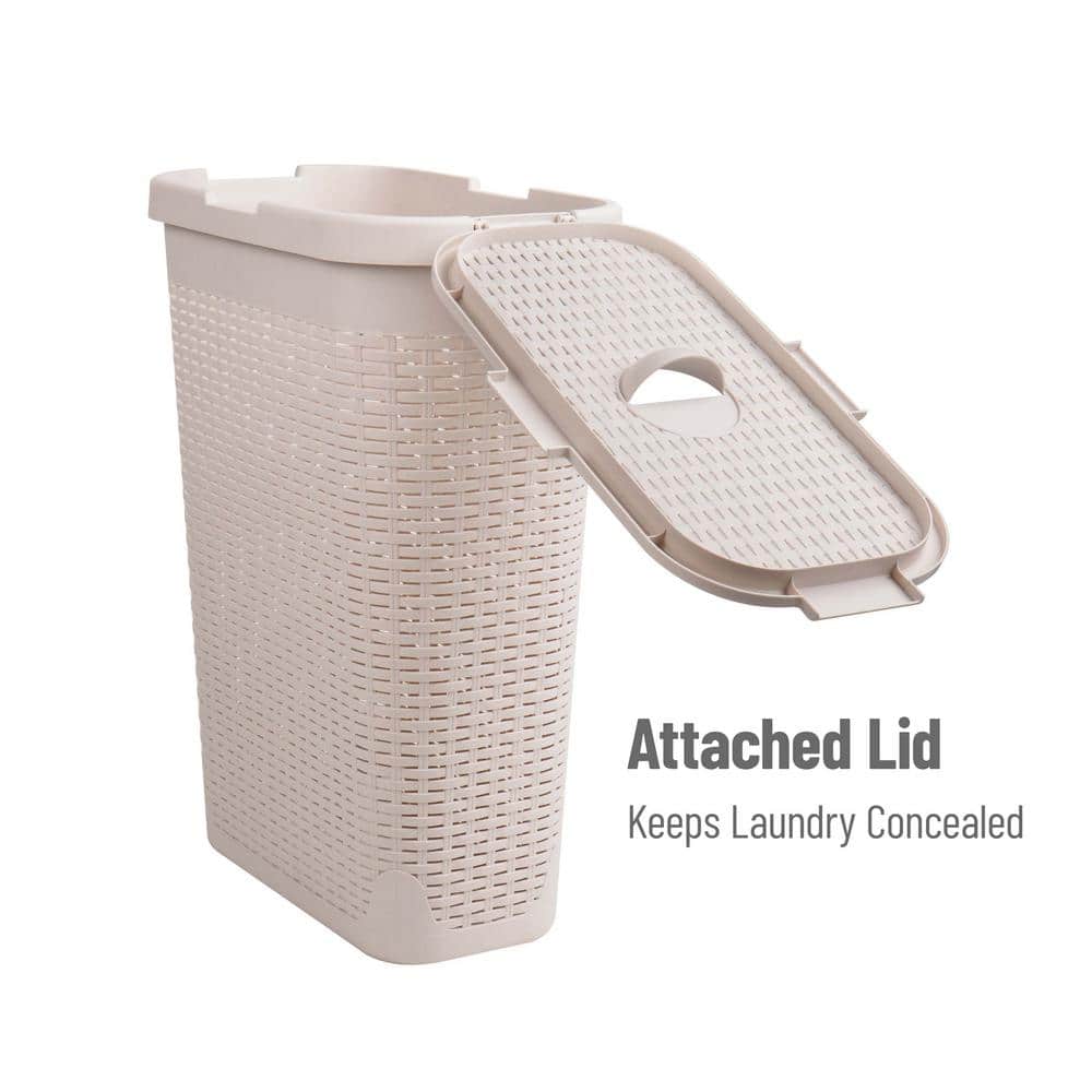Ivory Wicker Design Upright Hamper with Lid, 18" x 10.4" x 23.5"