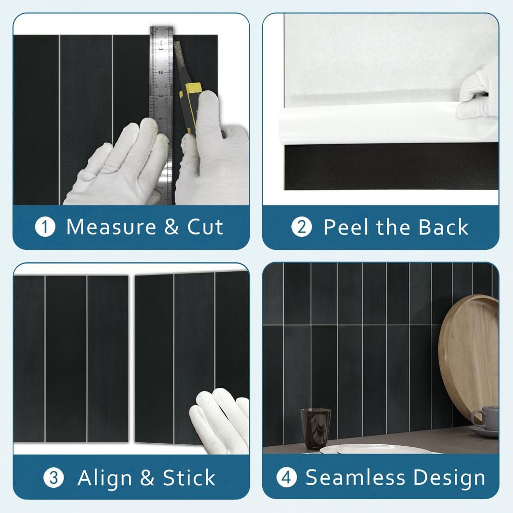 Black Stone Composite Peel & Stick Mosaic Tile Set