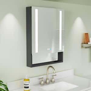 24 in. W x 32 in. H Black Aluminum Recessed/Surface Mount Right Dimmable Medicine Cabinet with Mirror with Shelves