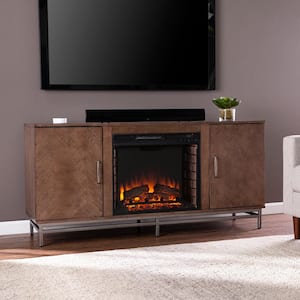 Oliver 60 in. Electric Fireplace in Brown with Matte Silver