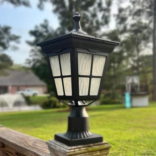 Cedar Hill 16 in. Black Cast Aluminum Solar Outdoor Post Lantern