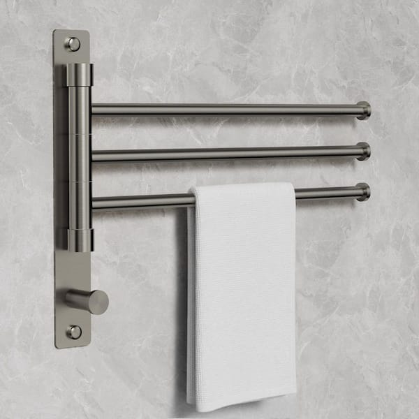 Brushed Nickel Towel Rack Wall Mounted Rotating Towel Rack, 1.0 GPM SUS304 Stainless Steel Towel Bar, Space Saving