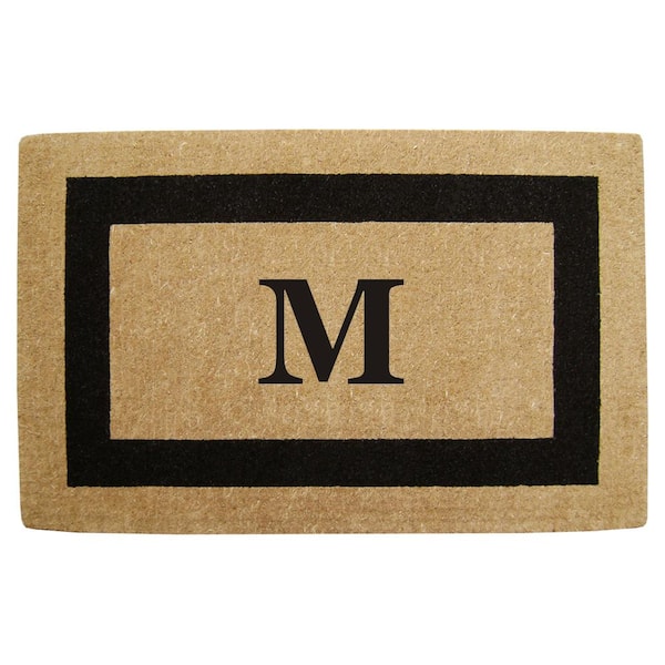 Nedia Home Single Picture Frame Black 22 in. x 36 in. HeavyDuty Coir Monogrammed M Door Mat