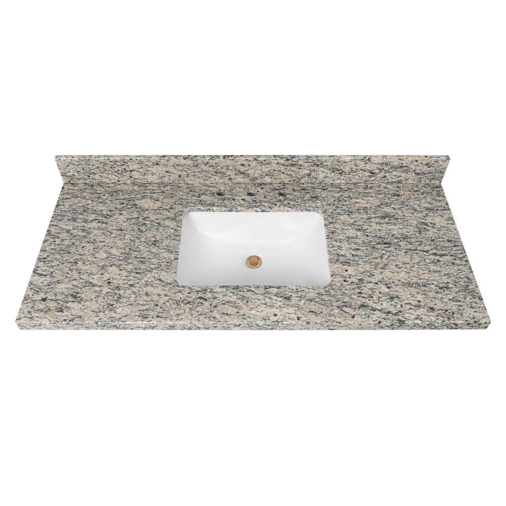 49 in. W x 22 in D Granite White Rectangular Single Sink Vanity Top in Brow