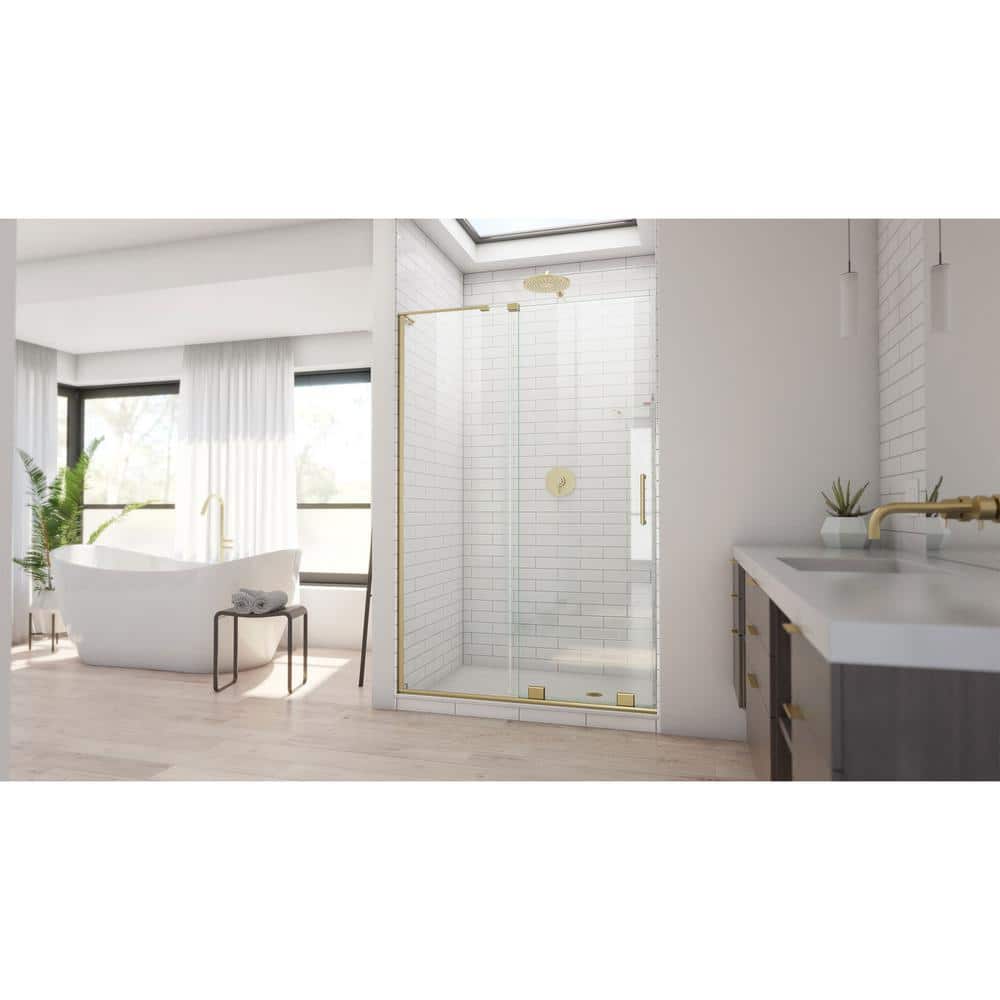 Mirage-X Brushed Gold Frameless Sliding Shower Door with Clear Glass