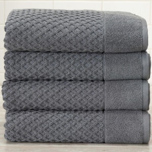 Gray Solid 100% Cotton Textured Premium Bath Towel (Set of 4)