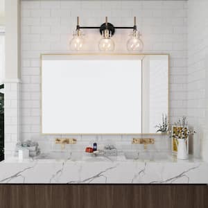 Modern Black DIY Wall Sconce Lighting, 21.5 in. 3-Light Brass Vanity Light for Bathroom, Globe Clear Glass Bath Light