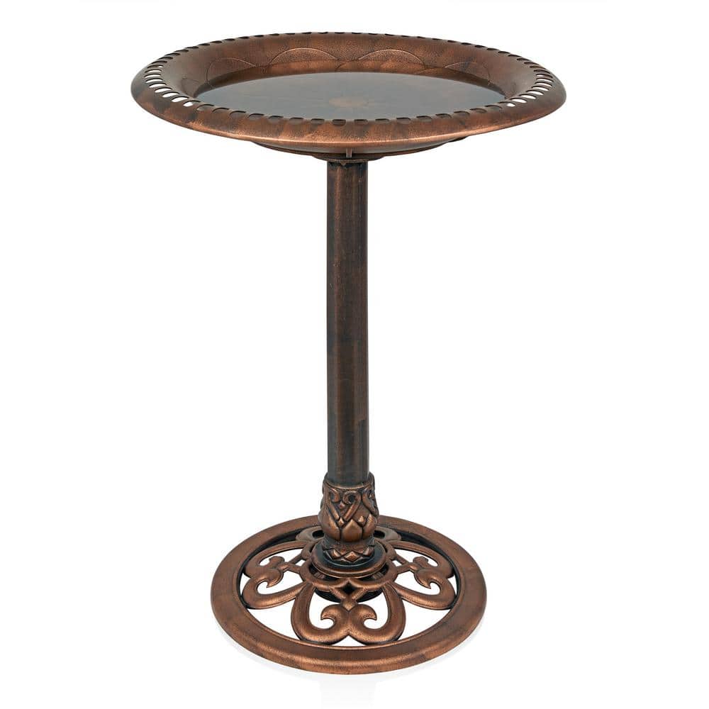 Bronze Pedestal Birdbath w/Scrollwork Base and Ground Stake