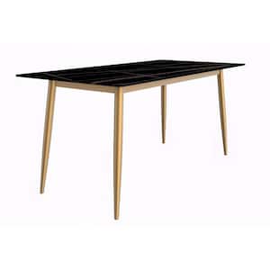 Zayle Mid Century Modern Black/Gold Sintered Stone Tabletop 71 in. 4 Legs Dining Table Seats 6