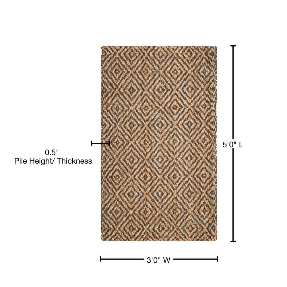 Natural Grey Handwoven Geometric Jute Area Rug 3x5