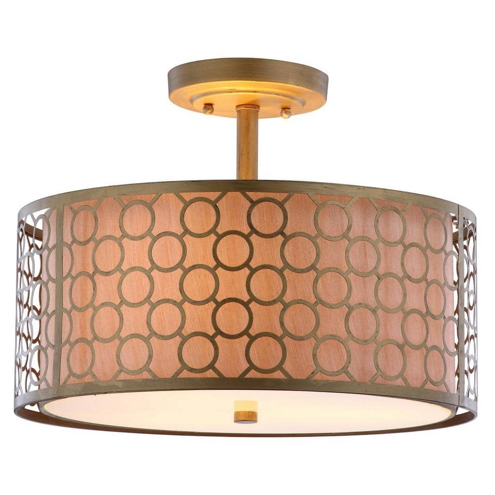 Elegante Antique Gold Drum Ceiling Light with Cream Fabric Shade