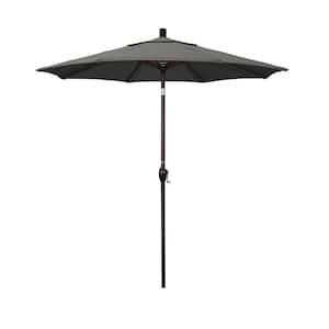 7.5 ft. Bronze Aluminum Market Push Button Tilt Crank Lift Patio Umbrella in Charcoal Sunbrella