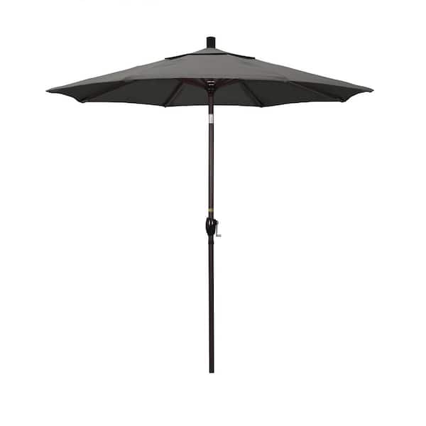 California Umbrella 7.5 ft. Bronze Aluminum Market Push Button Tilt Crank Lift Patio Umbrella in Charcoal Sunbrella