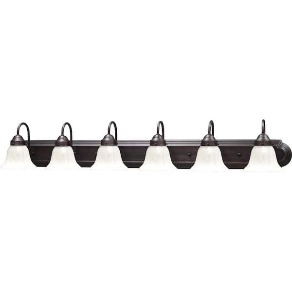 Marti 6-Light Indoor Antique Bronze Bath or Vanity Wall Mount with Alabaster Glass Bell Shades