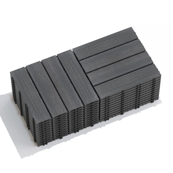12 in. x 12 in. Patio Floor Tiles Waterproof Plastic Outdoor Deck Tile, Interlocking Deck Tiles in Dark Gray (22-pack)