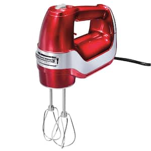 Professional 5-Speed Red Hand Mixer with Stainless Steel Attachments and Snap-On Storage Case