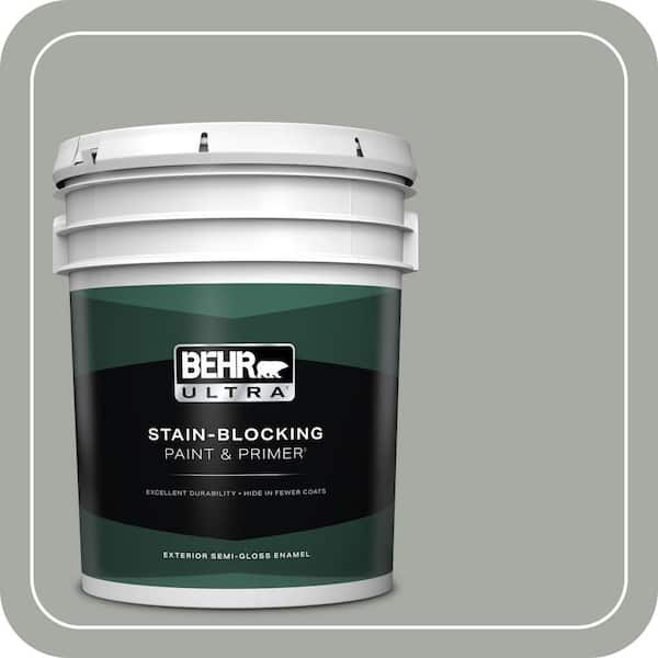 BEHR ULTRA 5 gal. #ECC-35-1 Silver Clouds Semi-Gloss Enamel Exterior Paint & Primer