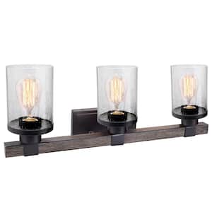 3-Light Oil Rubbed Bronze Vanity Light with Clear Seeded Glass Shade