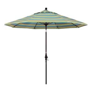 9 ft. Bronze Aluminum Market Collar Tilt Crank Lift Patio Umbrella in Astoria Lagoon Sunbrella