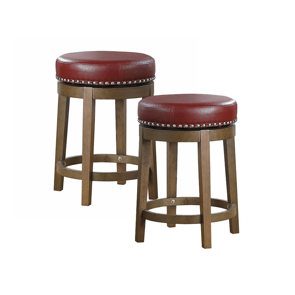 Transitional Red Faux Leather Swivel Counter Stool, Set of 2