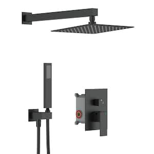 Single Handle 1-Spray Rain Shower Faucet 1.8 GPM with 12 in. Square Waterfall Shower Head in Matte Black