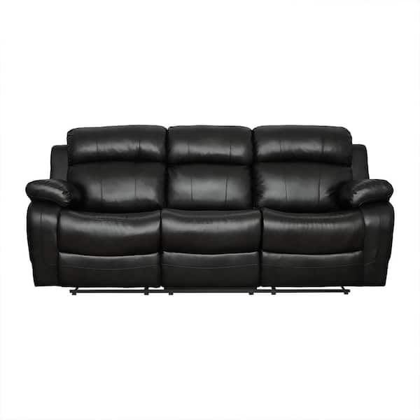 Lazzara Alamo 86.5in.W Straight Arm Faux Leather Rectangle Double Manual Reclining Sofa w/ Center Drop-Down Cup Holders in Black