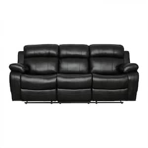 Alamo 86.5in.W Straight Arm Faux Leather Rectangle Double Manual Reclining Sofa w/ Center Drop-Down Cup Holders in Black